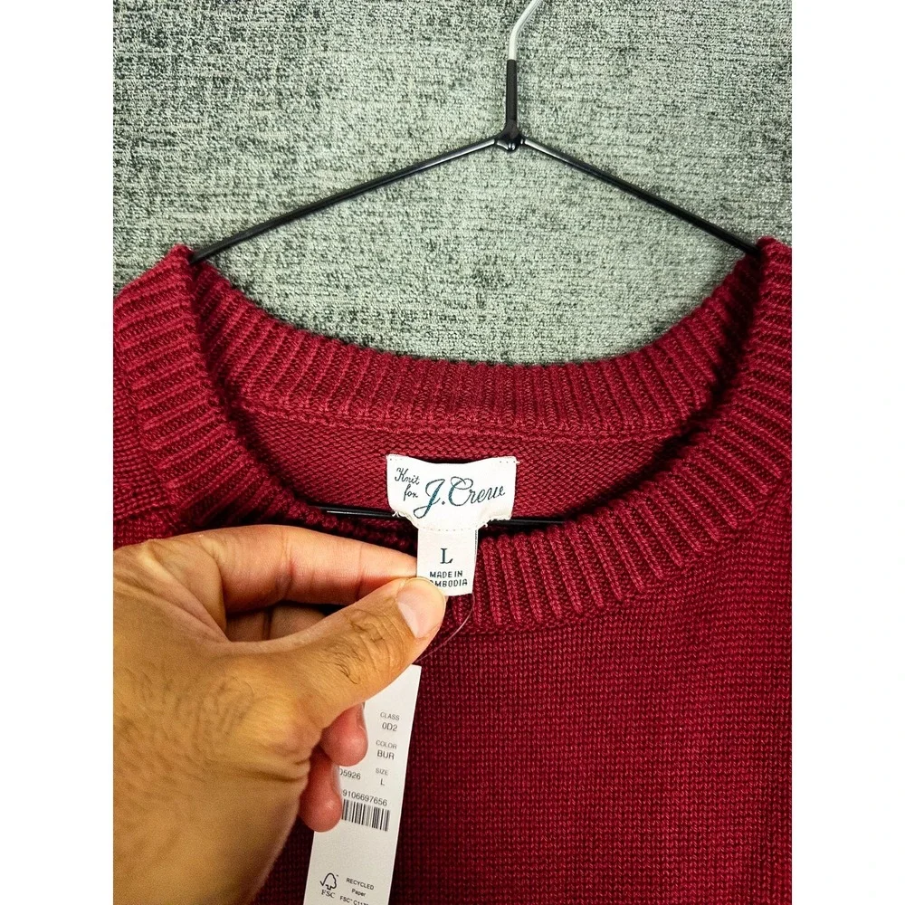 J. Crew Knit Crewneck Sweater Mens L Burgundy Red 100% Cotton Classic Preppy NWT